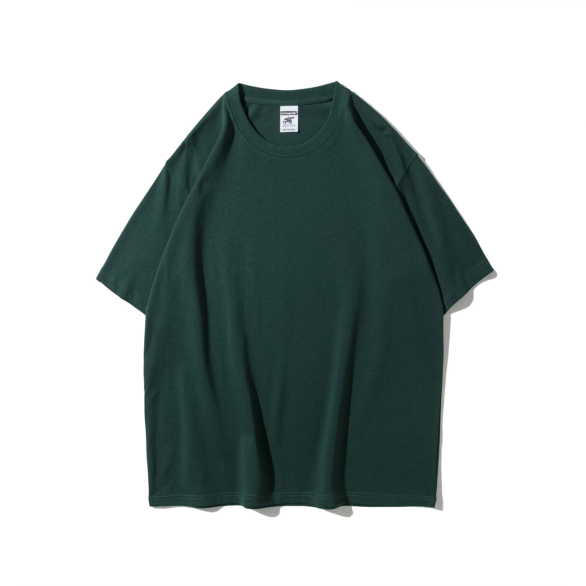 メンズ夏のAG280gマーク沁男士重ポンド丸襟tシャツ純綿純色潮男半袖男プリントt