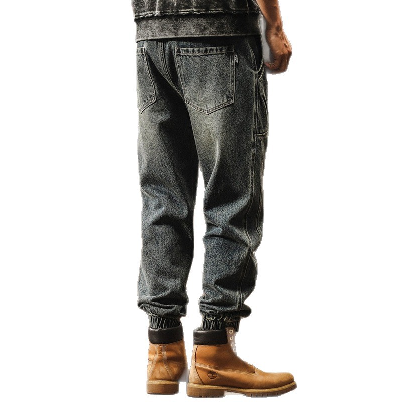 Pantalones de Mezclilla con Puño Ajustado para Hombre de Mezclilla Corte Holgado para Uso Diario