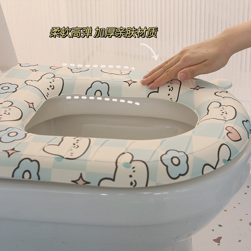 Blue and White Striped Puppy Toilet Mat for Home Use, Summer and Four Seasons Universal Eva Cute Seat Cover, Waterproof, Adhesive Toilet Seat