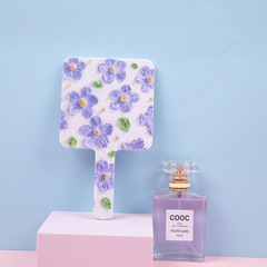 方形手持鏡簡約花朵手柄鏡化妝鏡女生便攜隨身鏡化妝鏡補妝鏡子