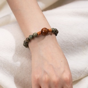 Natural Green Sandalwood Bracelet to Attract Wealth, Purple Gold Rat, Retro Wooden Buddha Beads, Beaded Bracelet, Exquisite Original Women's Model