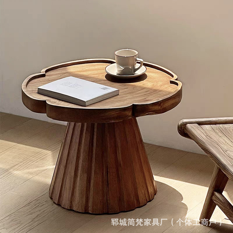 诧寂风老榆木花朵茶几沙发边角几实木树桩云朵奶茶桌民宿餐厅装饰|undefined