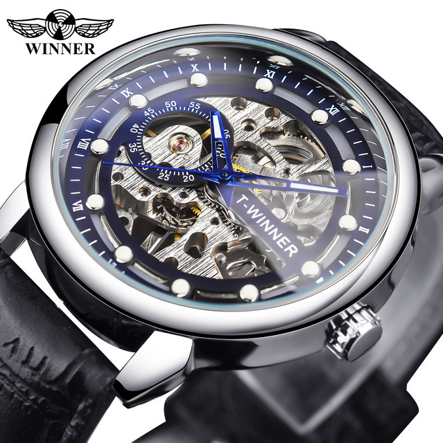 T-winner europeo y americano transfronterizo hombres reloj moda hueco transparente impermeable manual reloj mecánico entrega de una sola pieza