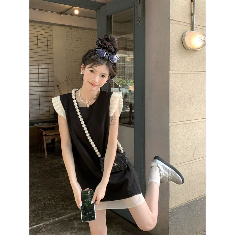 Реальная стрельба! Французское платье с кружевным летающим рукавом с летающими рукавами с уменьшением возраста