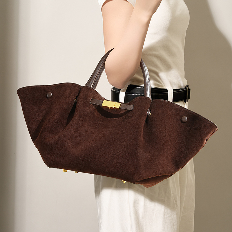 Wing Buckle Large Capacity Women's Crossbody Handbag Dumpling Bag Frosted Suede Commuter Luxury Tote Bag - Thumbnail 2