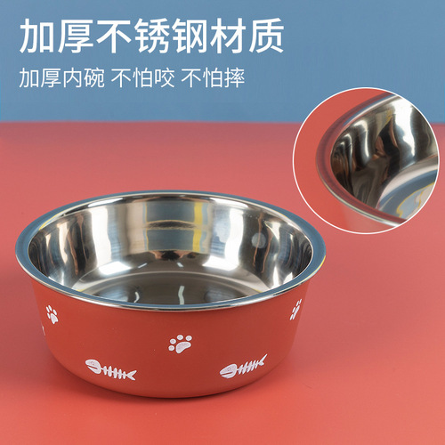 New double-layer thickened floor-suction dog bowl, anti-slip pet bowl, Nordic style stainless steel dog bowl, cross-border cat bowl wholesale