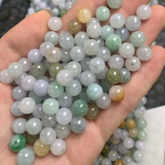 ミャンマー翡翠a品氷種三彩完成品散珠玉辺角材彫刻円珠玉器アクセサリー玉玉玉