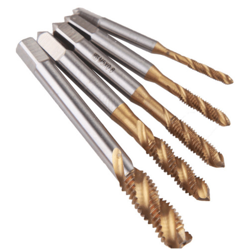 5PC titanium plated spiral machine tap, 5-piece tapping set, hand tapping extrusion tap for drilling screw holes