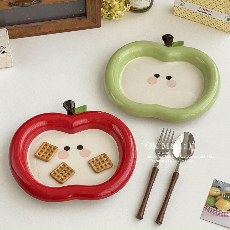 かわいい朝食プレート、子供用クリエイティブプレート、かわいい食器、釉下色のセラミックディナープレート、絶妙なデザートプレート|undefined