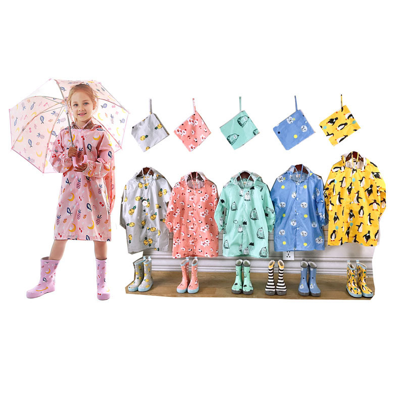 enbihouse factory ins Nordic cute pineapple plum blossom big brim lightweight zipper schoolbag children raincoat