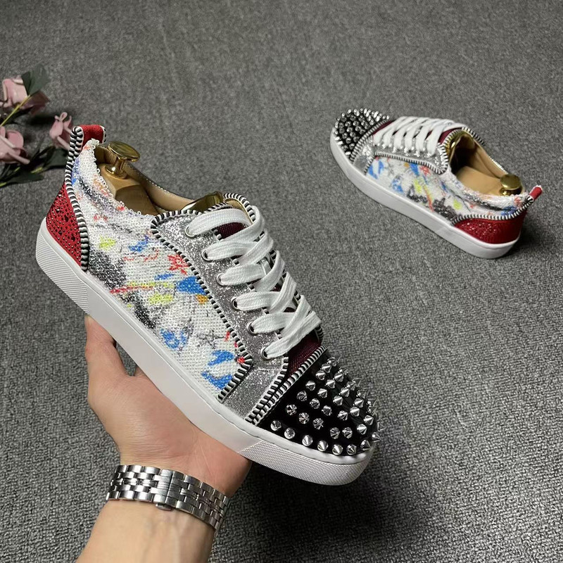 Spring and Autumn New Style Light Luxury Studded Men's Shoes, Genuine Leather Lace-Up Red-Soled Shoes, Casual Studded Sneakers, Trendy Sports Shoes Spring and Autumn New Style Light Luxury Studded Men's Shoes, Genuine Leather Lace-Up Red-Soled Shoes, Casual Studded Sneakers, Trendy Sports Shoes