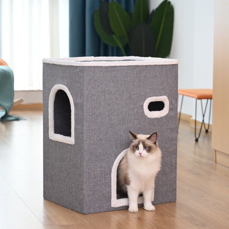 Winter-Proof Cat Bed, Universal for All Seasons, Large Size, 3-Layer Design, Fully Enclosed with Sisal Scratching Post, Foldable