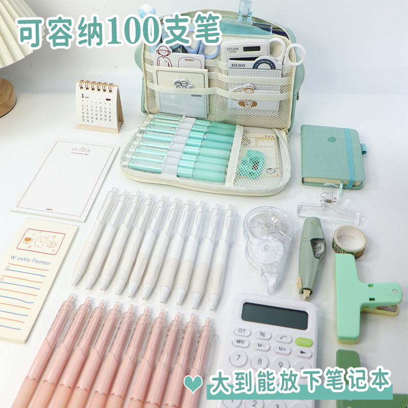 Estuche para lápices de papelería de estilo japonés multicapa para estudiantes de primaria y secundaria, caja de papelería simple de gran capacidad, estuche para lápices transfronterizo multifuncional con apariencia alta