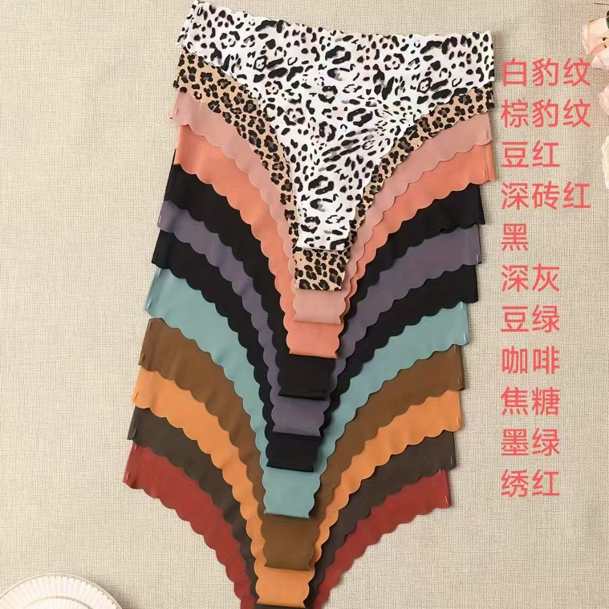Bragas de mujer de talla grande transfronterizas europeas y americanas, bikini, estampado de leopardo, fondo de grafeno, borde ondulado transpirable de alta elasticidad