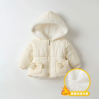 儿童外套秋冬季加绒加厚棉服新款蝴蝶结时尚女童外出防风夹克棉衣