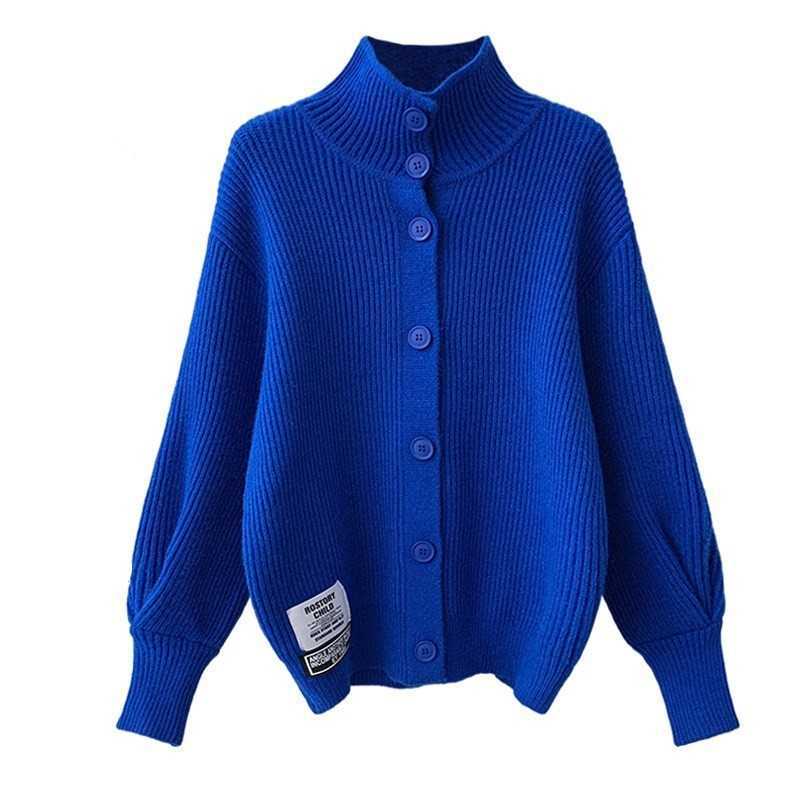 Large Quantity of Klein Blue Knitted Sweaters for Women, Korean Style Loose Fit, 2022 New Model, Half-High Collar Cardigan