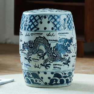 Jingdezhen Hand-Painted Dragon Pattern Ceramic Drum Stool Ceramic Round Stool Coffee Table Ceramic Stool Hand-Painted Antique Blue and White Porcelain Drum Stool
