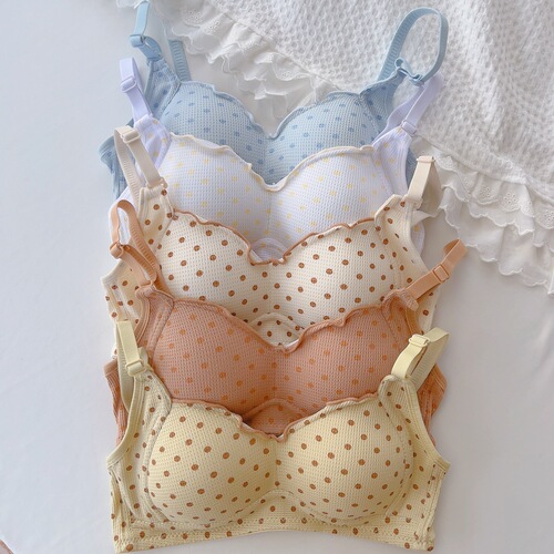 New style girl's polka-dot high school students' tube top underwear without rims gathering anti-sagging pure desire thin bra