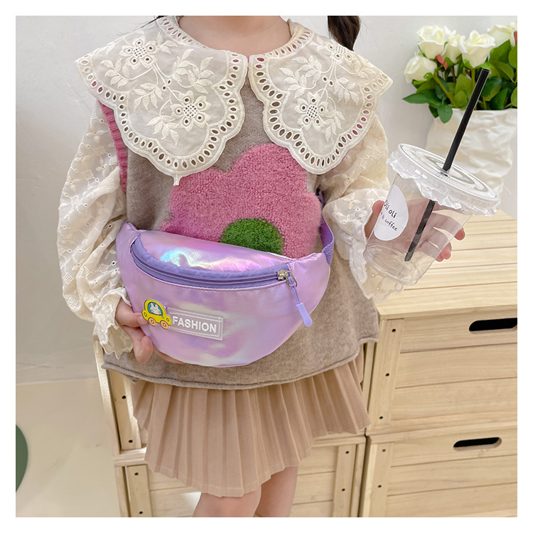 2023 New fashionable and trendy portable laser PU leather children's waist bag, crossbody small bag, sports laser chest waist bag undefined