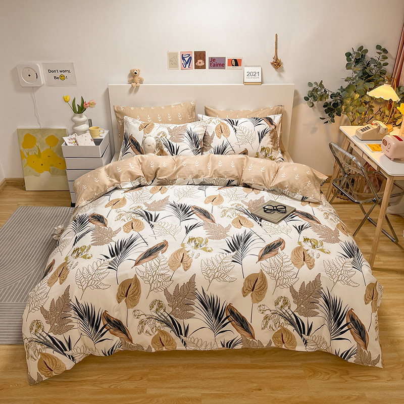 Algodón de cuatro piezas de ropa de cama de algodón 2025, nuevo edredón de flores frescas, sábanas de dormitorio de tres piezas de cuatro estaciones