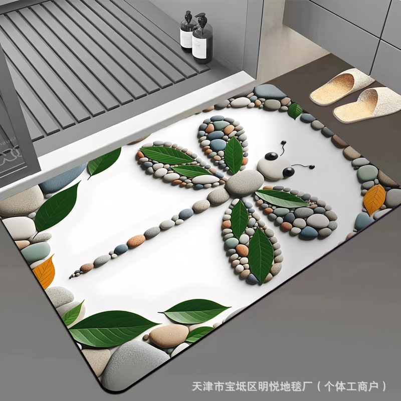 3D 小石漫画フロアマット珪藻泥玄関ドアマットキッチン吸水性ノンスリップ浴室ドアトイレ玄関マット|undefined