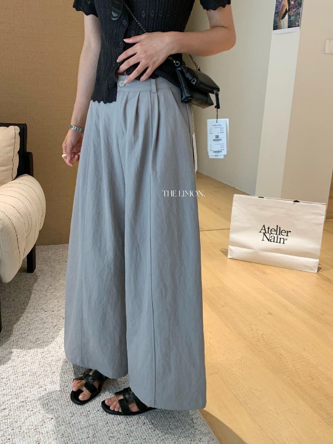 Quần culottes nữ ống rộng cạp cao dáng suông phong cách tối giản — màu đen, Xám cacbon, Xám bạc, màu trắng chi tiết 25