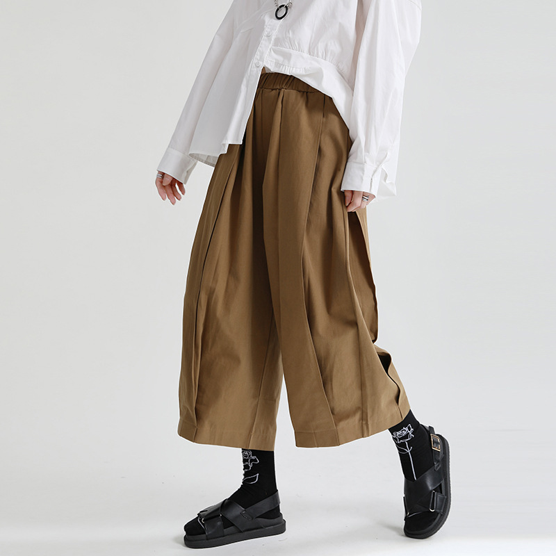 2025 Loose No Belt Lumbar Elegant Commuter Cropped Pants Wide Leg Pants High Waist Loose Cotton Brown Sports Pants