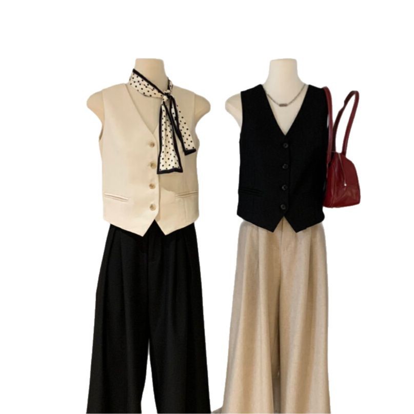 WGWE francés retro elegante temperamento delgado chaleco sin mangas con cuello en V femenino primavera y verano todo fósforo superior superior W5033