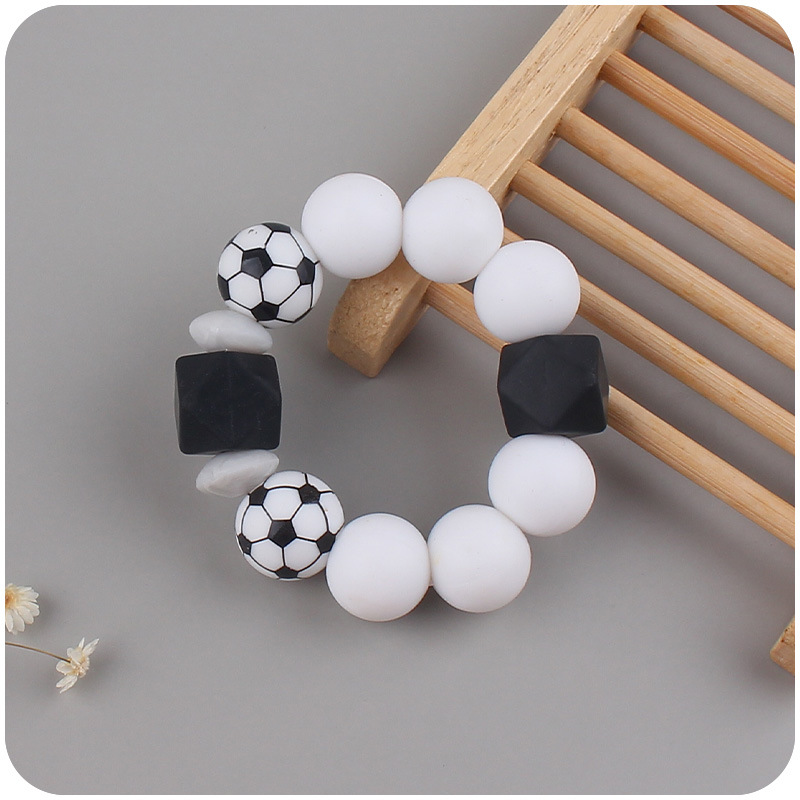 Bebé DIY creativo fútbol patrón chupete clip de dibujos animados fútbol cuentas de silicona chupete cadena mordedor traje de dos piezas conjunto