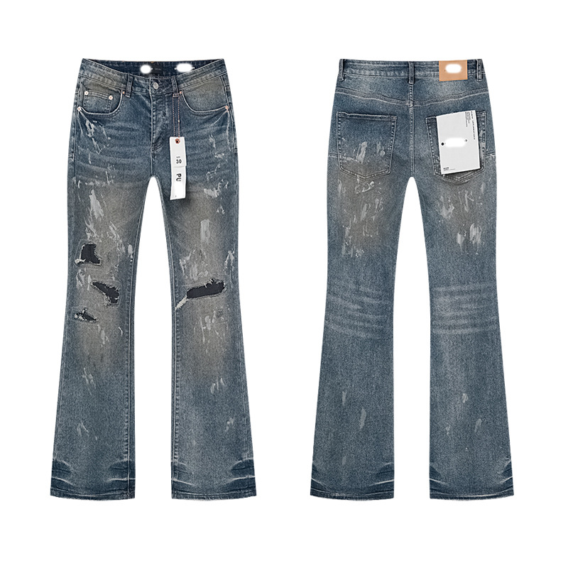 Marca de moda transfronteriza JB purple verano rectas vaqueros lavados de agua para hacer viejos agujeros vaqueros de hombre pantalones cortos de caño purple