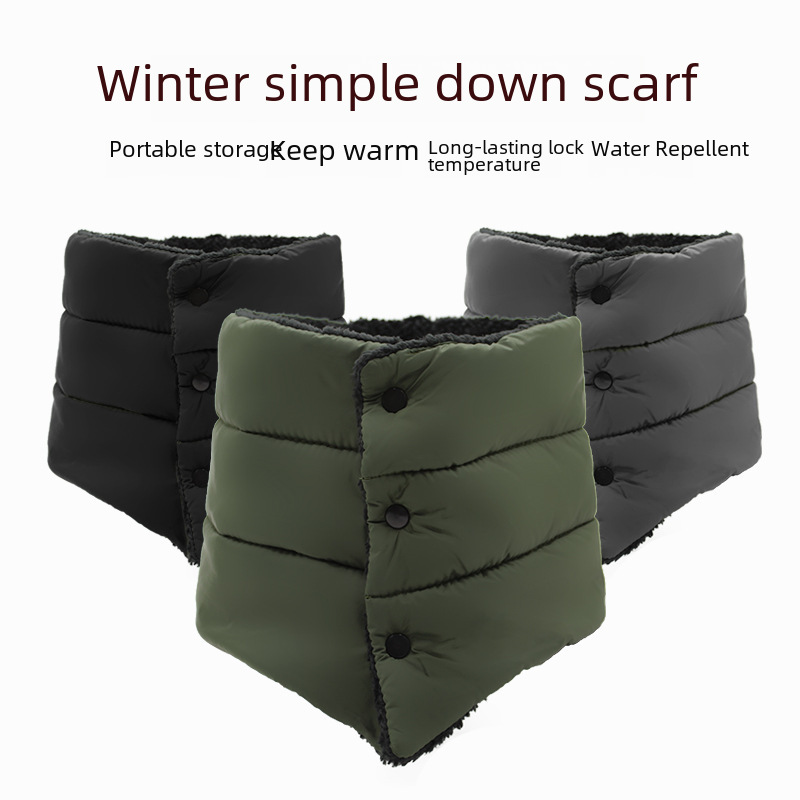 Autumn and winter outdoor down scarf factory direct anti-splashing warm plus velvet scarf button solid color scarf