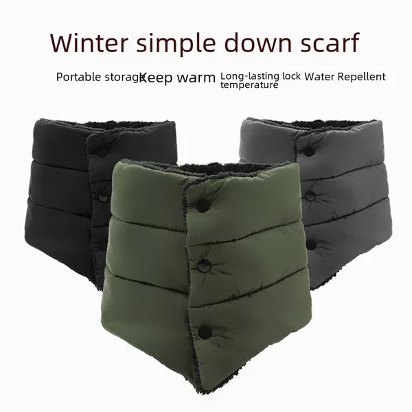 Autumn and winter outdoor down scarf factory direct anti-splashing warm plus velvet scarf button solid color scarf