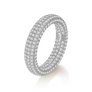 Cross-Border Sterling Silver Micro-Inlaid Eight-Row Full Moissanite Ring Men's Fashion European and American Holiday Gift Manufacturer Wholesale