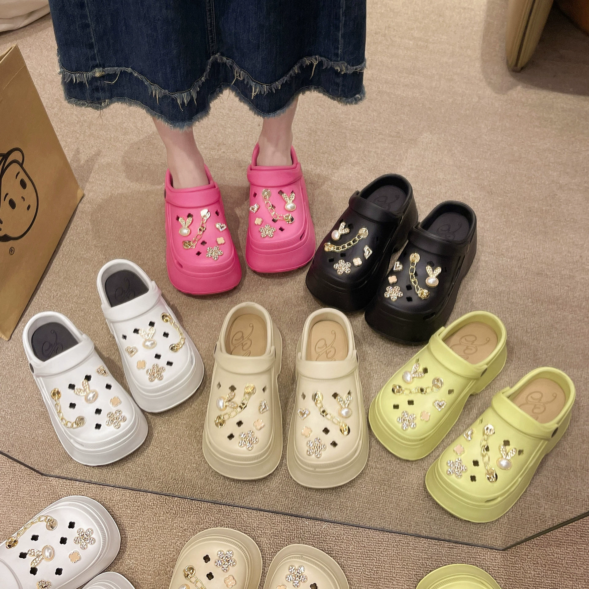 EVA Обувь с толстым дном на высоком каблуке 9CM сосновая кондитерская летняя мода дикие DIY пляжные холодные тапочки оптом