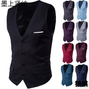 2019 Foreign Trade AliExpress Autumn Men's Slim-fit Korean Vest V-neck Single-breasted Fake Pocket Men's Vest
