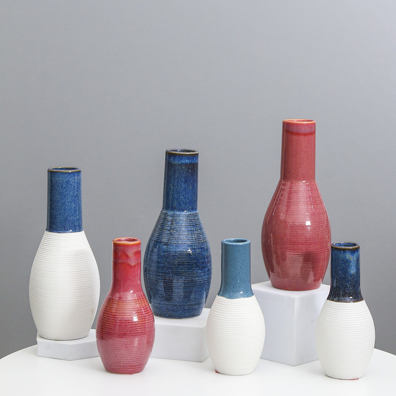 Cerámica moderna simple pequeña boca florero decoración Nordic salón escritorio arreglo floral flor seca decoración del hogar al por mayor