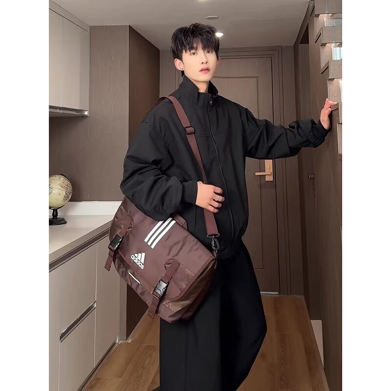Black Short Bomber Jacket for Men, Autumn Trendy Brand, Three-Proof Jacket, American Style Stand Collar Workwear Baseball Jacket Black Short Bomber Jacket for Men, Autumn Trendy Brand, Three-Proof Jacket, American Style Stand Collar Workwear Baseball Jacket