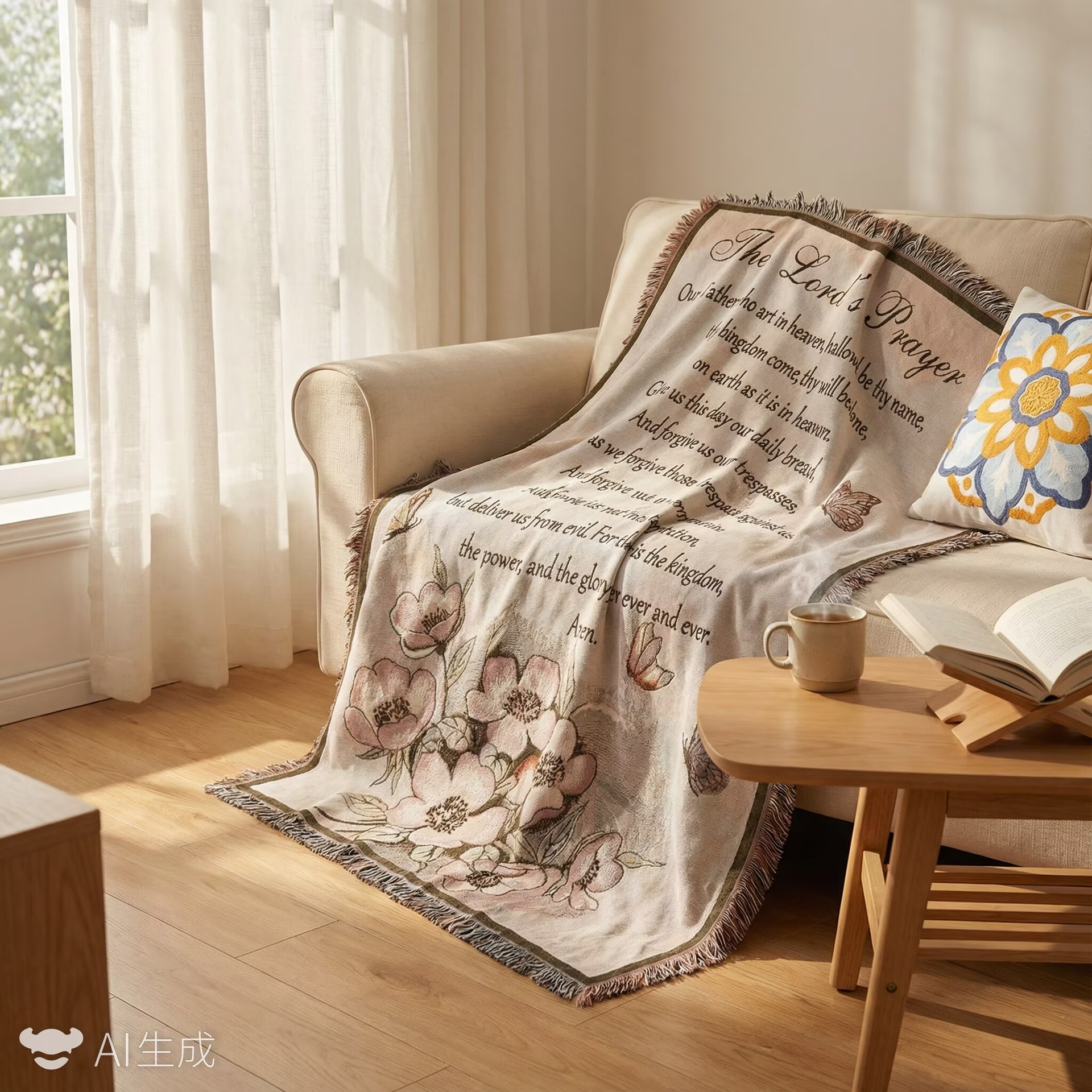 Cross-border literary style scripture thread blanket TAPESTRY THROW sofa towel hanging cloth scripture prayer blanket bedside towel