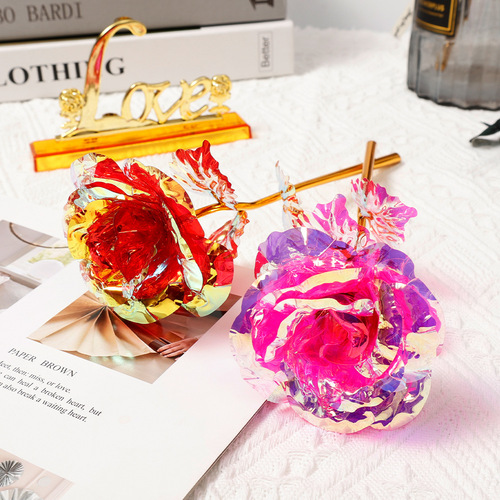 Chinese Valentine's Day 24k Glowing Gold Foil Rose Mother's Day Carnation Preserved Flower Valentine's Day Gift Box