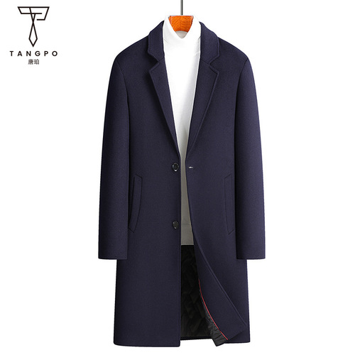 Mid-length wool coat for men, suit collar casual woolen coat, men's outerwear, large size, padded and thickened coat