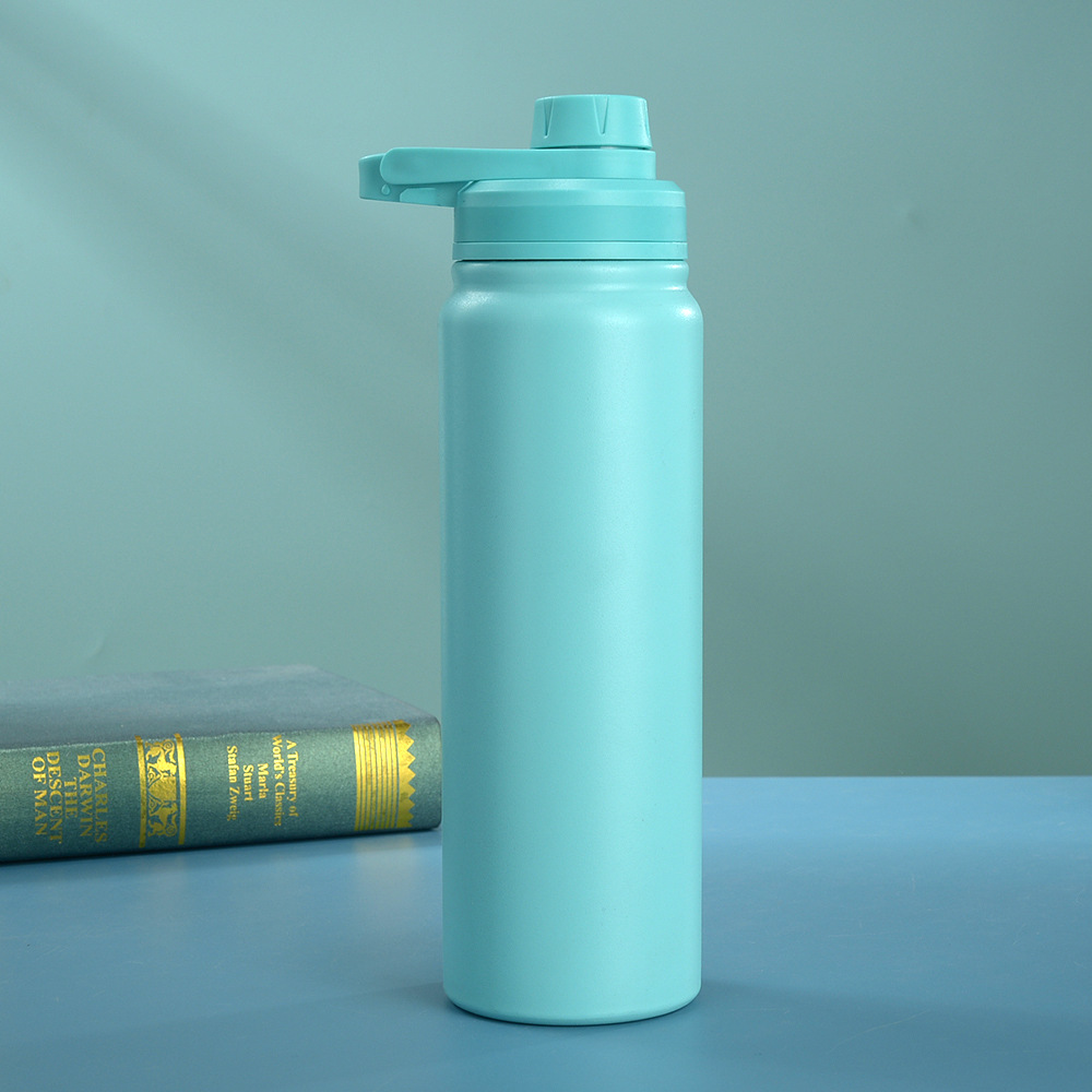 Nueva doble capa de acero inoxidable botella espacial cubierta de boca inclinada portátil al aire libre botella deportiva vacío taza de aislamiento de calor