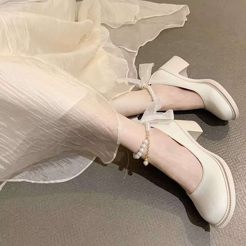 Size 35-43 Wide-Foot Large Women's Shoes 41 Bow Pearl Fairy Style High Heels Versatile French Single Shoes