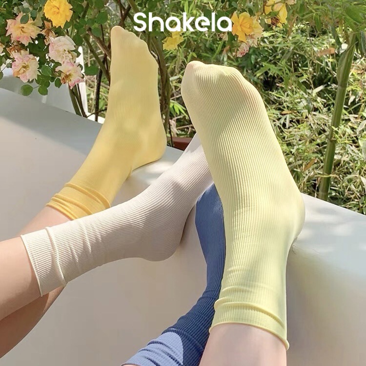 Yina Yu Ins Velvet Thin Mid-Calf Socks with Vertical Stripes, Korean Style Slouch Socks, Summer Thin Style