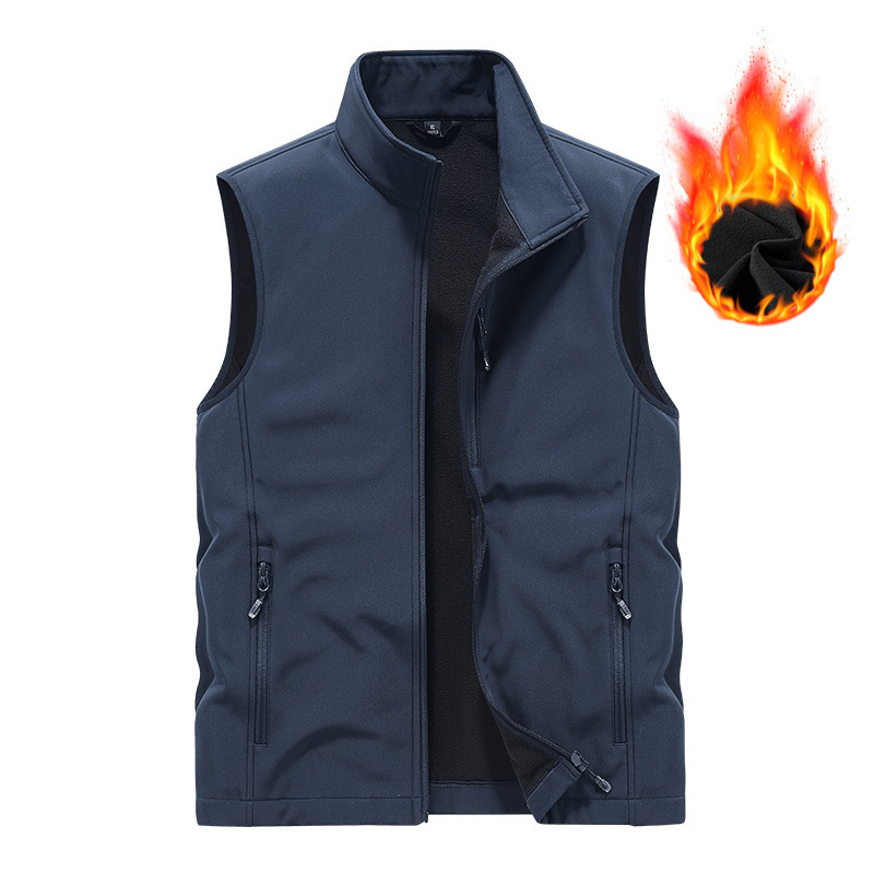 Fleece-Lined Soft Shell Vest Outdoor Quick-Dry Men's Workwear Vest Middle-Aged Fishing Photography Vest Autumn and Winter Casual Vest