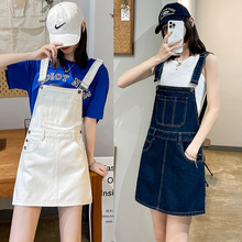 白色背带牛仔短裤女春夏季新款宽松显瘦小个子小众吊带连衣裙子