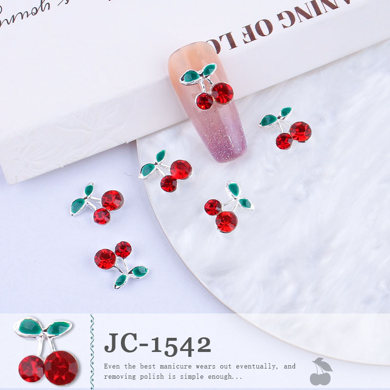 Venta caliente transfronteriza joyería de uñas al por mayor goteo cereza aleación diamante verano lindo fresco Super flash clavo diamante