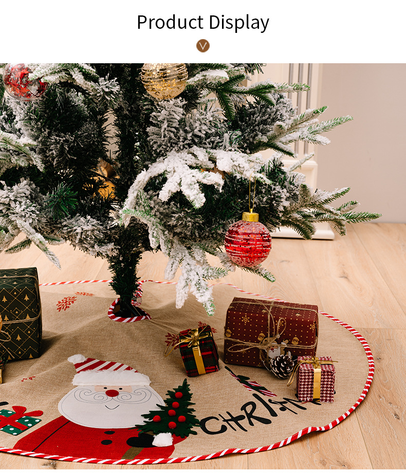 Saia para árvore de natal em linho com patch de boneco de neve_voghion.com