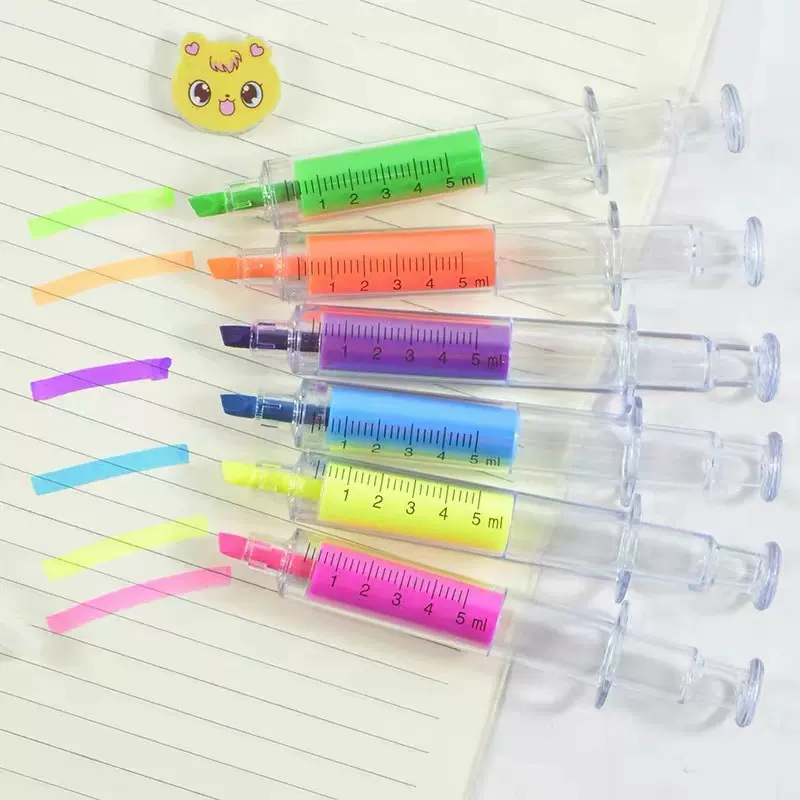 韩国创意玩具学生礼品注射器儿童水彩笔针筒荧光笔厂家直销荧光色