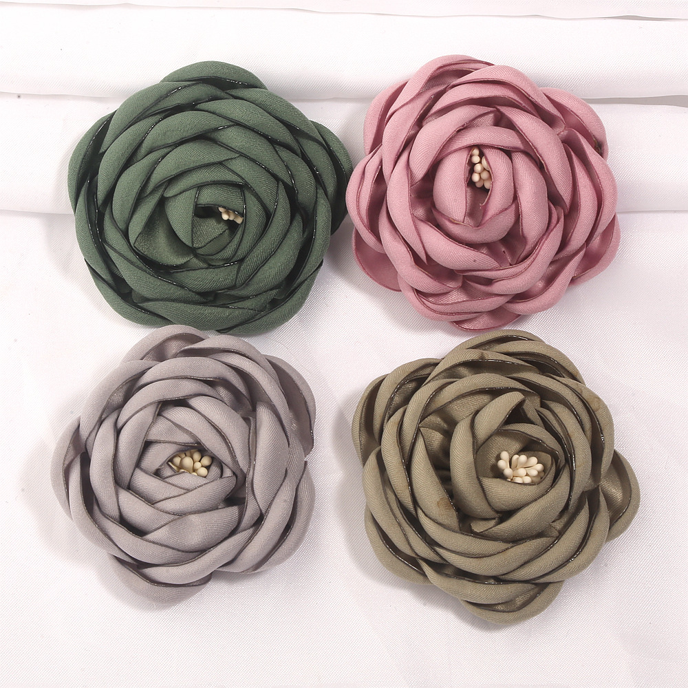 New style flowers, hand-burned edges with flower core, 7cm three-dimensional camellia, DIY fabric flowers, clothing, shoe, and hat floral accessories