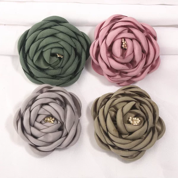 New style flowers, hand-burned edges with flower core, 7cm three-dimensional camellia, DIY fabric flowers, clothing, shoe, and hat floral accessories